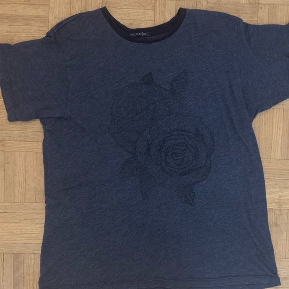 Wildfox Dark Grey Faded Oversized Tee With Roses - Picture 2 of 7